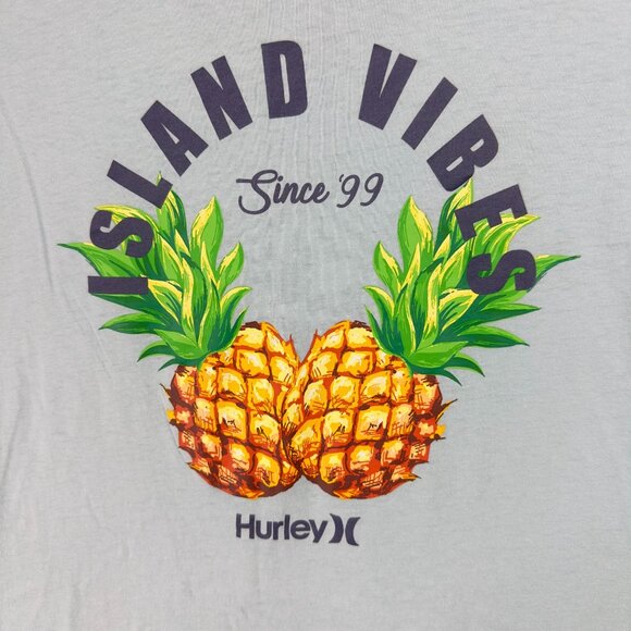 Hurley T-Shirt Mens L Light Blue Graphic Tropical Island Vibes Pineapple Design - Picture 5 of 11